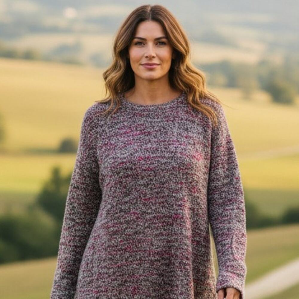 J Jill Tunic Sweater Womens Medium Gray Pink Wool Cashmere Blend Boho Classic